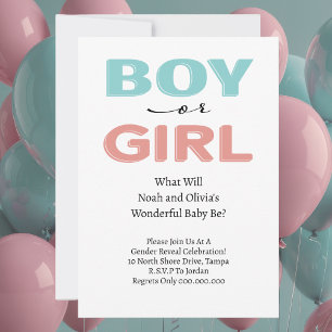 Modern Simple Blue Pink Boy Girl Gender Reveal  Invitation