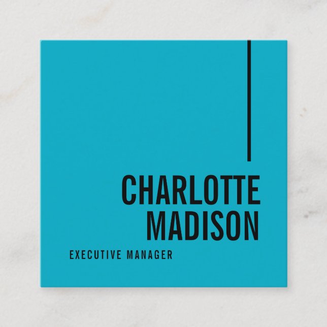 Modern Simple Blue Plain Minimalist Two Sided Square Business Card (Front)