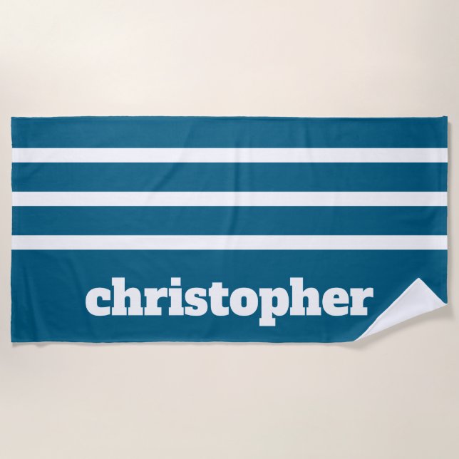 Modern Simple Blue Pool Monogram Name Beach Towel (Front)