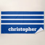 Modern Simple Blue Pool Monogram Name Beach Towel<br><div class="desc">Modern Simple Pool Water Sports Monogram Name. For fun at the beach,  lake or pool. Monogrammed with name. Attractive blue and white stripes for a nautical look.</div>