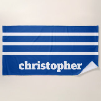 Modern Simple Blue Pool Monogram Name Beach Towel
