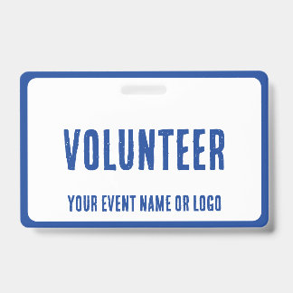modern simple blue white volunteer event ID badge