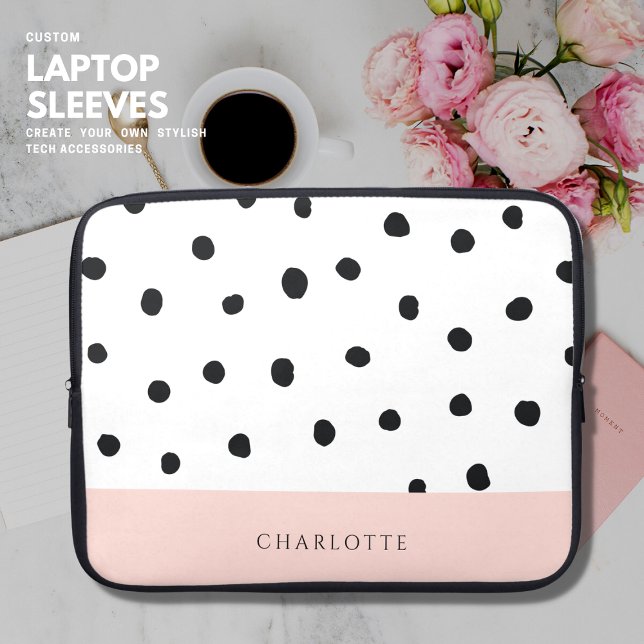 Modern Simple Blush and Polka Dot Monogram Name Laptop Sleeve (Creator Uploaded)