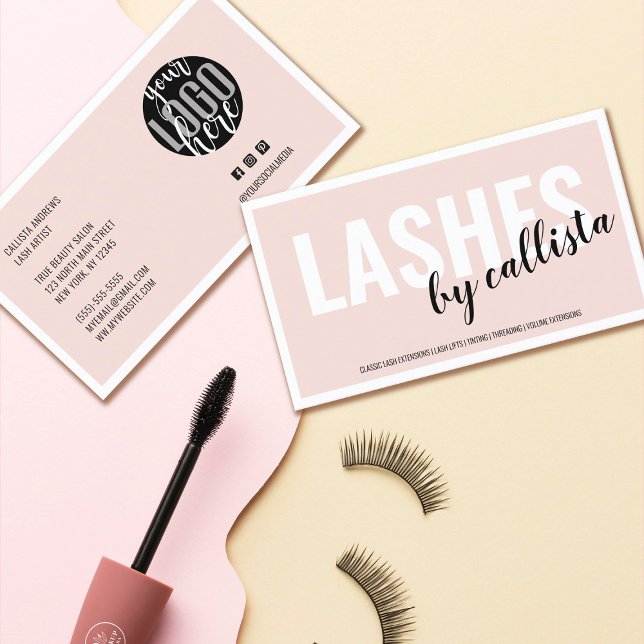 Modern Simple Blush Pink Border Logo Lash Artist Business Card (Creator Uploaded)