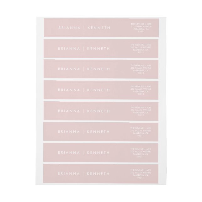 Modern Simple Blush Pink Elegant Wedding Wrap Around Label (Sheet)