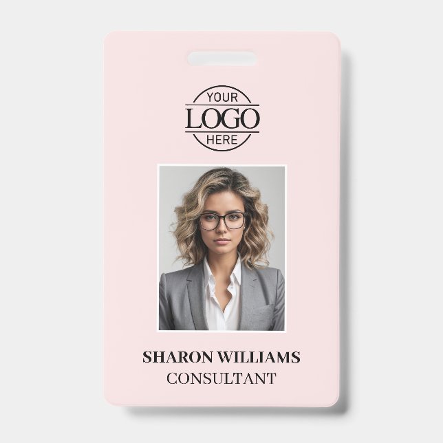 Modern Simple Blush Pink Minimalist Employee Photo ID Badge (Front)