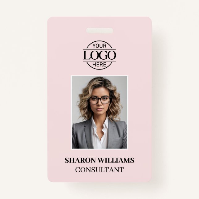 Modern Simple Blush Pink Minimalist Employee Photo ID Badge (Front)