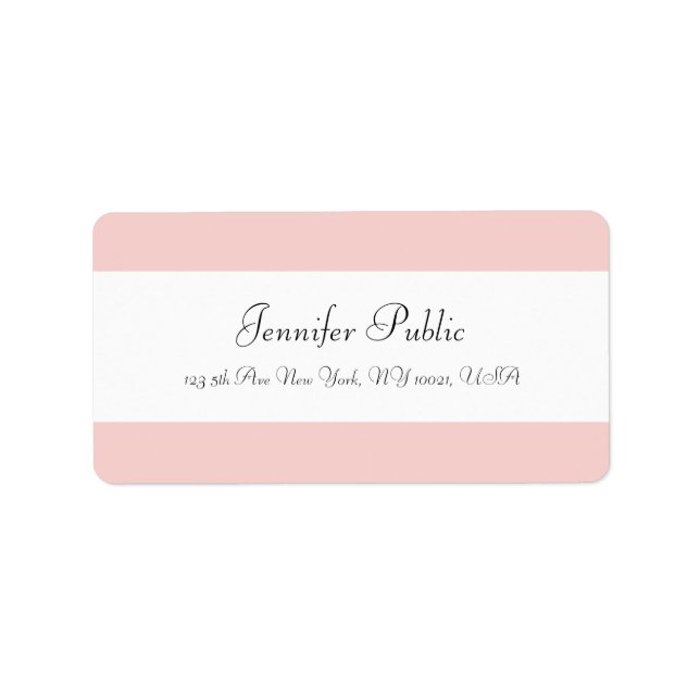 Modern Simple Blush Pink White Chic Calligraphed Label (Front)