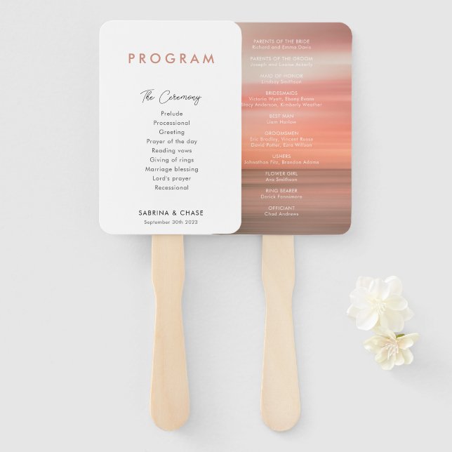 Modern Simple Blush Wedding Programs Hand Fan (Front and Back)