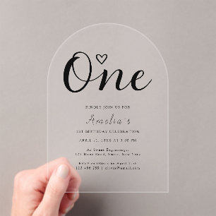 Modern Simple Boho Heart First Birthday Acrylic Invitations