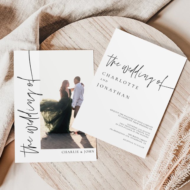 Modern Simple Boho Photo Black and White Wedding Invitation (Creator Uploaded)