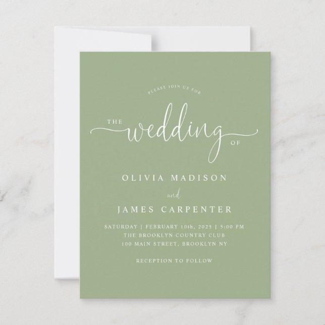 Modern Simple Boho Sage Green Photo Wedding Invite (Front)