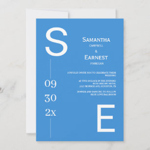 Modern Simple Bold Bright Blue Photo Wedding  Invitation