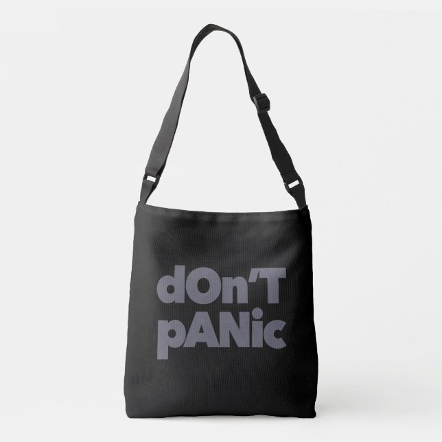 Modern, simple, bold cool graphic of Don't Panic Crossbody Bag (Back)