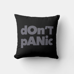 Modern, simple, bold cool graphic of Don't Panic Cushion