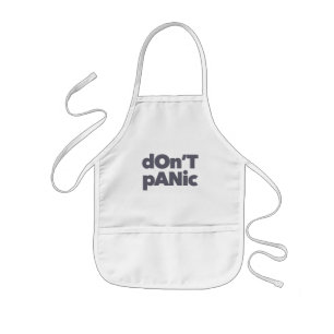 Modern, simple, bold cool graphic of Don't Panic Kids Apron