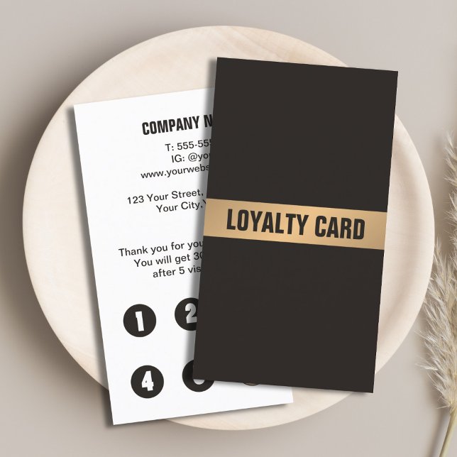 Modern Simple Bold Dark Grey Faux Gold Stripe Loyalty Card (Creator Uploaded)