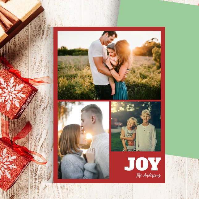 Modern Simple Bold Joy 3 Photo Collage Holiday Card (Creator Uploaded)