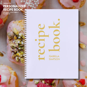 Modern Simple Bold Lilac and Gold Monogram Recipe Notebook