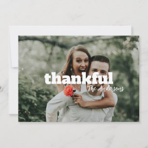 Modern Simple Bold Orange Photo Thanksgiving Holiday Card