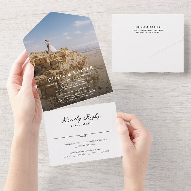 Modern Simple Bold Romantic Photo Wedding All In One Invitation (Creator Uploaded)