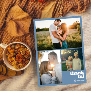 Modern Simple Bold Thanksgiving 3 Photo Collage Holiday Card