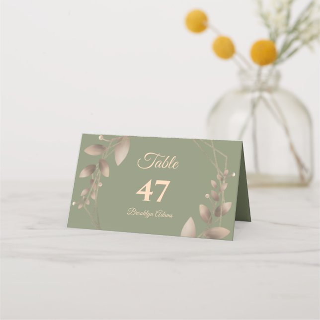 Modern Simple botanical elegant sage green gold  Place Card (Front)