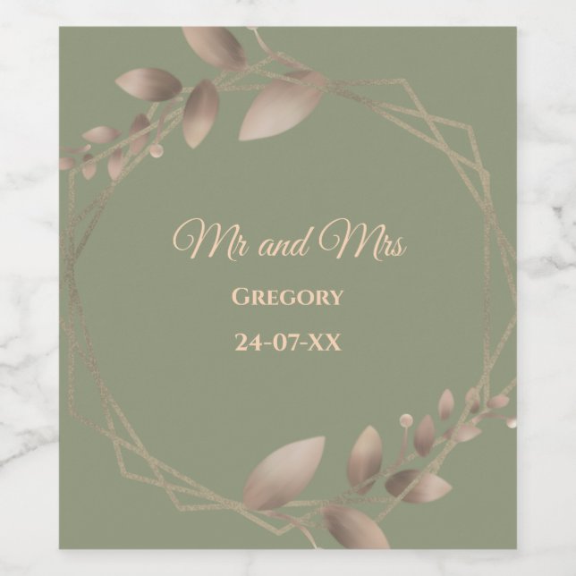 Modern Simple botanical elegant sage green gold  Wine Label (Single Label)