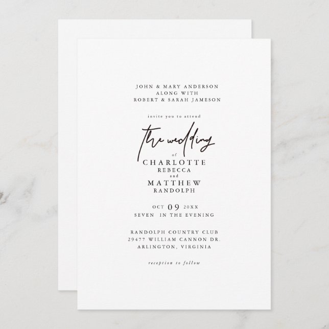 Modern Simple Both Sets Parents Wedding Invitation (Front/Back)