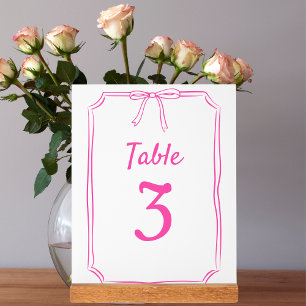 Modern Simple Bow Wedding Hot Pink Table Number Acrylic Sign