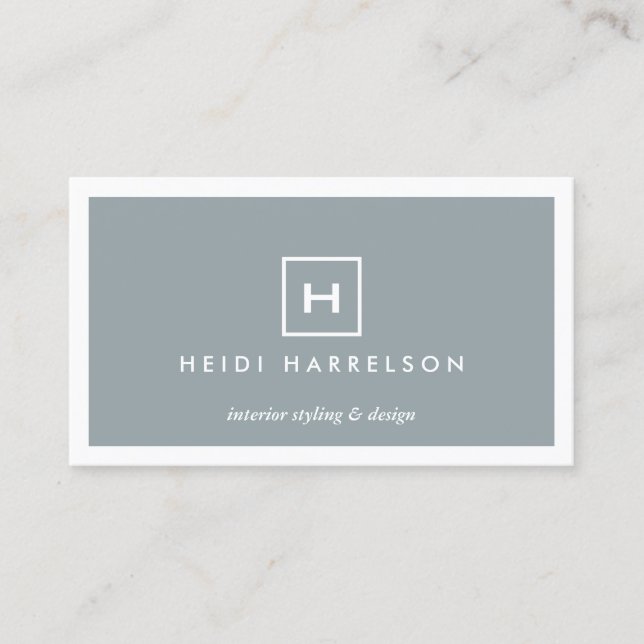 MODERN & SIMPLE BOX LOGO in SLATE BLUE Business Card (Front)