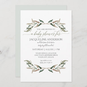 Modern Simple Boy Baby Shower Watercolor Greenery Invitation