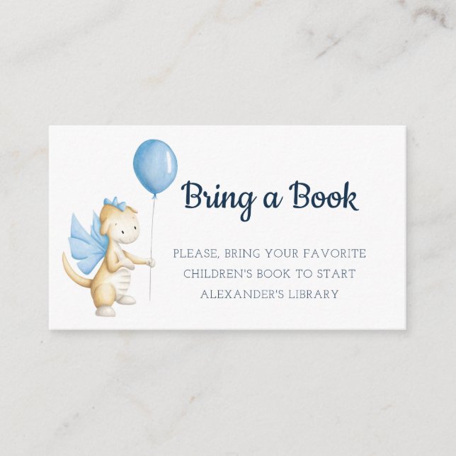 Modern Simple Boy Dragon Balloon Bring a Book Enclosure Card (Front)