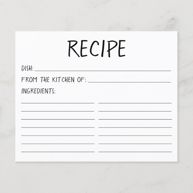 Modern Simple Bridal Shower Recipe Card (Front)