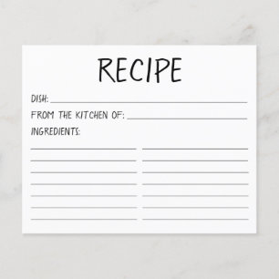 Modern Simple Bridal Shower Recipe Card