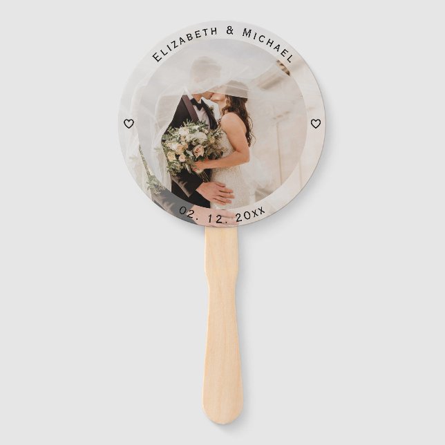 Modern Simple Bride and Groom Photo Wedding Favour Hand Fan (Front)