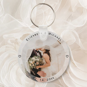 Modern Simple Bride and Groom Photo Wedding Favour Key Ring