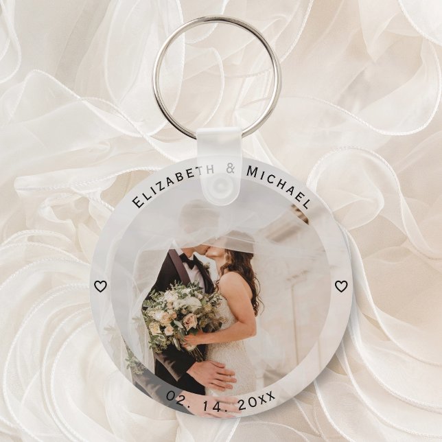 Modern Simple Bride and Groom Photo Wedding Favour Key Ring (Creator Uploaded)