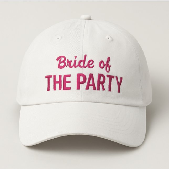 Modern Simple Bride Of The Party Pink Colour Text Embroidered Hat (Modern wedding party bride vibe hat)