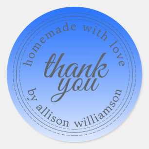 Modern simple bright blue ombre thank you classic round sticker
