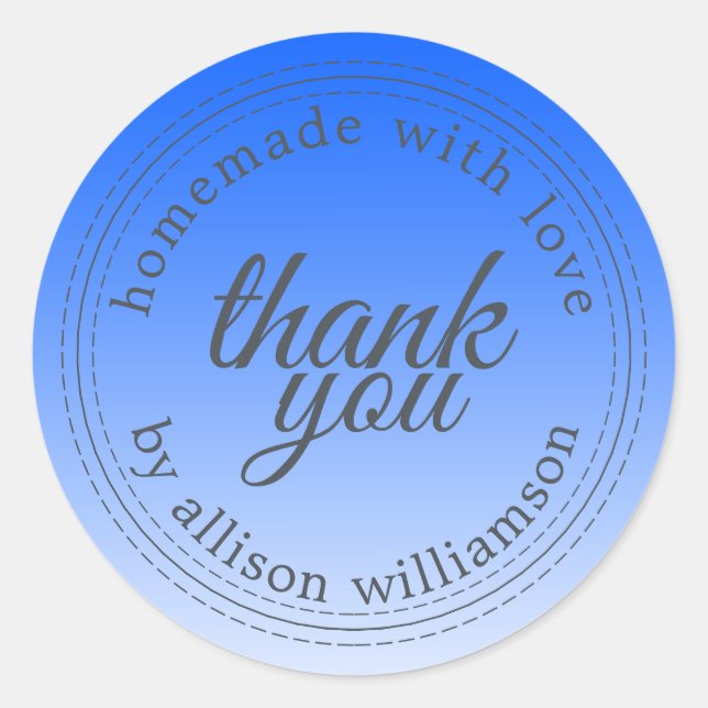Modern simple bright blue ombre thank you classic round sticker (Front)