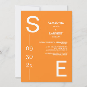 Modern Simple Bright Bold Orange Photo Wedding  Invitation