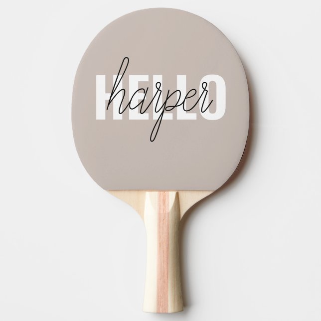 Modern Simple Brown Hello And You Name Ping Pong Paddle (Front)
