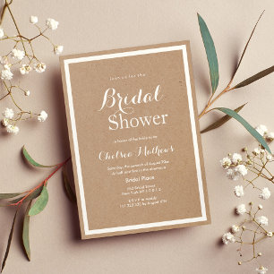 Modern simple brown paper white Bridal Shower Invitation