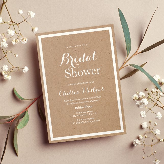Modern simple brown paper white Bridal Shower Invitation (Modern simple brown paper white Bridal Shower)