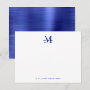 Modern Simple Brushed Metal Blue Monogram Card