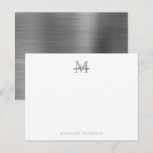 Modern Simple Brushed Metal Silver Grey Monogram Card
