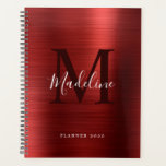 Modern Simple Brushed Metallic Red Monogram Planner<br><div class="desc">Modern Simple Brushed Metallic Red Monogram Planner</div>