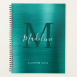 Modern Simple Brushed Metallic Teal Monogram Planner<br><div class="desc">Modern Simple Brushed Metallic Teal Monogram Planner</div>