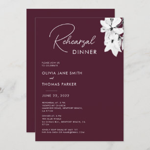 Modern Simple Burgundy Magnolia Rehearsal Dinner Invitation